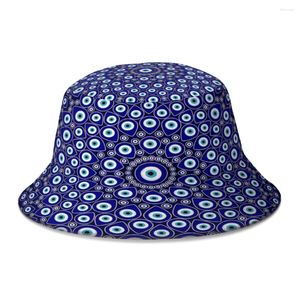 Berets Nazar Turecki Ozdoba Niebieska Manda Manda Zła oko Kapelusz dla kobiet mężczyzn Teenager Składany Bob Fisherman Hats Panama Cap