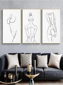 Corpo de mulher, desenho de uma linha, pintura de feminina abstrata feminina impressão de arte nórdica minimalista do quarto decoração de parede de parede pintura4081405