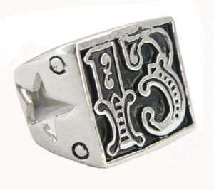 Fanssteel rostfritt stål vintage mens eller wemens smycken signet Lucky Evil 13 Cutout Star Biker Ring Number Ring 10W3331361007870