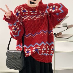 Łagodne miękkie kleszczowe okrągła szyja luźna zaczepiona dzianina Sweter retro retro sweter dla pieniędzy kobiety małe i eleganckie top oddychający