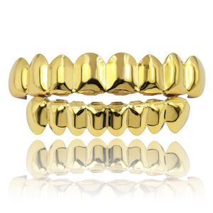 Klasyczne gładkie złote srebrne różowe złoto zęby Grillz 6 górne dolne faux faux dentystyczny