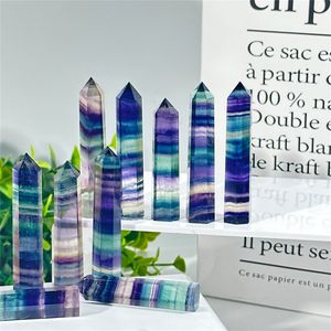 Naturlig fluorit Hexagonal Column Crystal Point Wand Mineral Crystal Home Decoration Stone Study Room Decoration.