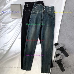 Американские женские джинсы в стиле с заклепками и пряжкой, джинсовые брюки с высокой талией, леггинсы, женские флисовые зимние новые эластичные 9-точечные брюки-карандаш