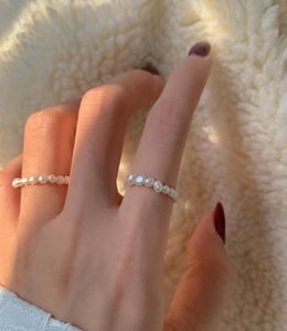 Cute Multi Beaded Pearl Band Rings Natural Freshwater Geometric jewelry for Women Continuous Circle Minimalist Ring3461110