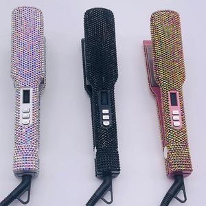 Hair Straightener Plancha Para Cabello 2 Inch Flat Iron with Rhinestones Professional Straightener Iron Heat-up 480 231227