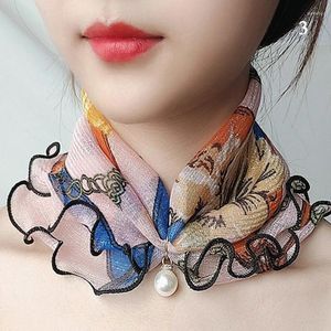 Scarves Women Ruffle Lace Scarf Pearl Pendant Chiffon Shiny Headscarf Thin High Elasticity Neck Wrap Collar