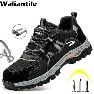 Waliantile qualidade sapatos de segurança para homens masculino antismashing à prova de punctura botas de trabalho de segurança dedo do pé de aço tênis para caminhadas 231225