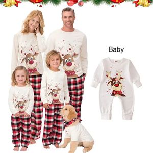 Xmas Family Matching Pyjamas Set Cute Deer Adult Kid Baby Outfits Christmas PJ's Dog Clothes Scarf 231227