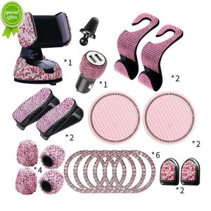 Decorações novo 20 pçs/set strass suporte do telefone do carro universal auto interior ganchos adesivo almofada conjunto rosa bling acessórios do carro para mulher