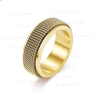 Jewelry Gold Mesh Ring Band Stainless Steel Rotary Decompression Rings For Men Women Hiphop Fashion Fine Jewelry Drop Delivery Baby, K Dh0Fa