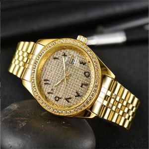 Relogio Masculino Diamond Mens Watches Luxury Watch Women Fashion Black Dial Calender Gold Armband Folding Clasp Master Male Gift251f