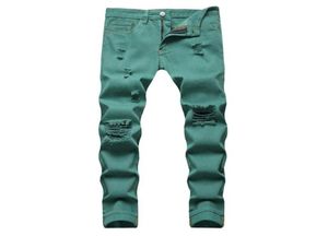 Men039s Jeans Fancy Neon Color Y2K Denim Streetwear Slim Straight Pants Holes Ripped Trousers Green Yellow Pink7833151