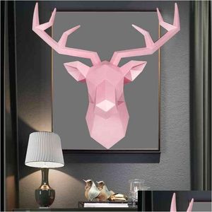 Outras artes e artesanato 3D Deer Head estátua decoração Resumo Scpture Home Decoration Acessórios 50x49x20cm Parede da sala de estar Big Elk statu dhxvg