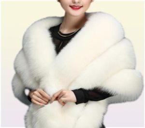 Luxurious Faux Fur Bridal Shawl Fur Wraps Marriage Shrug Coat Bride Winter Wedding Party Boleros Jacket Cloak Burgundy Black White9042585