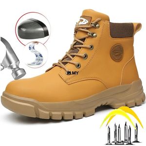 Zlmy High Top Men Safety Shoes Steel Toe Work Boots Man Puncture Proof Construction Plus Size 48 231225