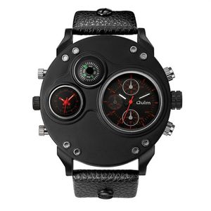 Oulm Brand Smooth Luster Simple Generous Playful Quartz Watch Compass Youth Teenagers Mens Watches Dual Time Zone Large Dial Mascu263L