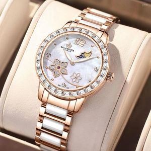 Наручные часы ORKINA, оригинальные элегантные женские часы, элитный бренд, керамические автоматические наручные часы со скелетом, механические часы с бриллиантами для