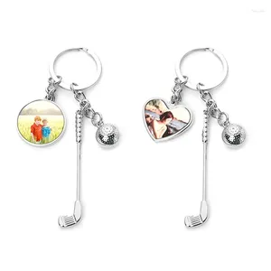 Keychains 1 Pc Mini Cute Golf Ball Keychain Sublimation Blanks Heat Transfer Heart/Round DIY Blank Backpack Charm