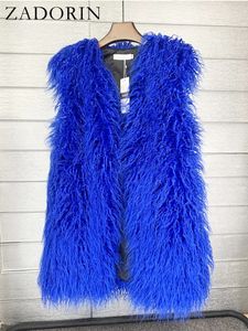 Zadorin Fashion Winter Mid Long Fluffy Faux Mear Женщины Женщины красочные изделия Mongolia Sheep Fur Gilet Fake Fur Jackets Женщины 231227