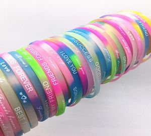 whole 100pcspack mix lot Luminous glow in the dark Silicone Wristbands Bangle Brand new drop Mens Womens Party Gifts1116564