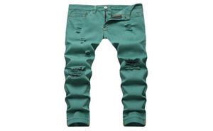 Men039s Jeans Fancy Neon Color Y2K denim Streetwear Slim Straight Pants Hål Rippade byxor Grön Yellow Pink1209379