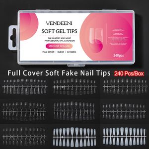 VENDEENI 240 PCS/SET FULL COVER FALSE NAIL TOPS 12 Storlekar Blandade vita tydliga falska nagelpetsar Flexibelt harts Nagelkonstförlängningsverktyg 231227