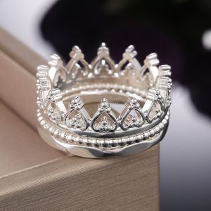 Trend Exquisite 3-Piece Set Crown Rings For Women Charming Bride Wedding Fashion Ring Accessories Elegant Ladies Party Jewelry