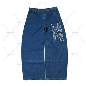 Oversized Haruku Printed Men 2023 Loose Pocket Simple Wide-leg Jeans Hip-hop Y2k Straight Mopping Pants Streetwear