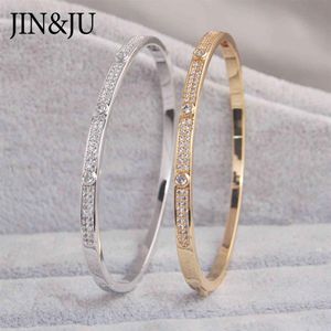 JIN&JU Gold Color Charm Bracelets&Bangles For Women Birthday Gift Copper Cubic Zirconia Cuff Braclet Femme Dubai Fashion Jewelry190C