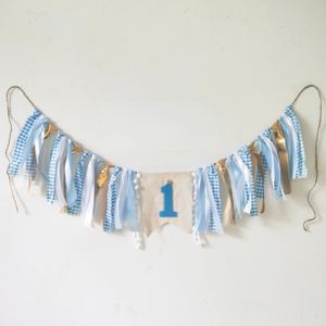 First Kids Birthday Party Highchair Garland 1 2 3 Light Blue Prince Backdrops Decoration Baby Shower Crown Banner 231227