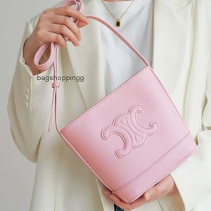 Borsa a secchiello borsa a tracolla designer cel Secchiello in tela crosta di pelle La pelle bovina ha una bella capacità Borsa a secchiello con arco di trionfo Borsa a tracolla da donna rosa Nuovo BKLH