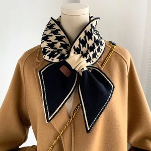 Lenço de gravata de caxemira quente para mulheres lenços de pescoço xadrez de malha de malha longos pequenos lenços magros bandana fêmea feminina 231227