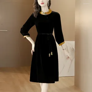 Casual Dresses 2023 Fashion Golden Velvet Mini Dress Women's Autumn/Winter Long Sleeve Loose Fit Holiday Shirt Vestidos