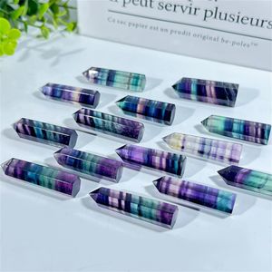 Natural Pink Purple Fluorite Hexagonal Single Pointed Column crafts ornaments Ability Quartz Pillar Mineral Healing wands Reiki Crystal Goei