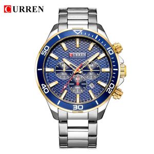 Мужские часы Лучший бренд класса люкс Модные деловые кварцевые наручные часы из нержавеющей стали CURREN с хронографом и датой Relogio Masculino275A