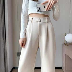 Women's Pants MEXZT Winter Wool Wide Leg Women Streetwear High Waist Suit Straight Korean Thick Black Baggy Woolen Full Trousers