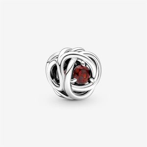 100% 925 Sterling Silver januari Red Eternity Circle Charms Fit Original European Charm Armband Bröllop Engagement JewelR213O