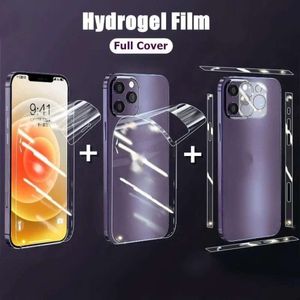 HD Clear Full Body Hydrogel Film för iPhone 15 14 11 12 13 Pro Max Front Back Screen Protector Camera Lens Protective Film Cover