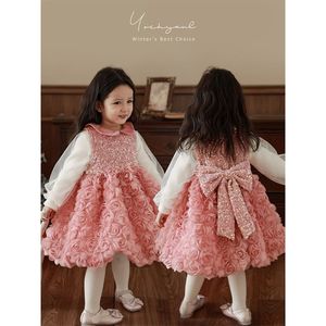 Sweet Girls sequins Bows vest dresses kids lace rose flower doll lapel princess dress Valentine's Day children party clothes Z6374