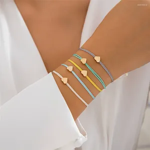 Braccialetti di collegamento 5 pezzi/set semplici pendenti a forma di cuore braccialetto fortunato per le donne alla moda corda regolabile gioielli fatti a mano amante ricordo della famiglia