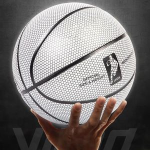 Holograficzne odblaskową piłkę do koszykówki Rozmiar 7 PU Bascket kobieta sportowy Luminous Indoor Outdoor Professional Balls 231227
