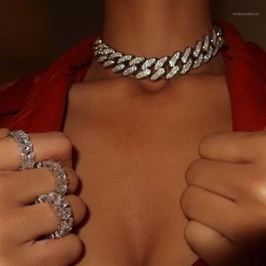ICED Out Bling Hip Hop Women Juwelry Chunky Miami Cuban Link Chain Choker Halskette 15 16 18 1327p