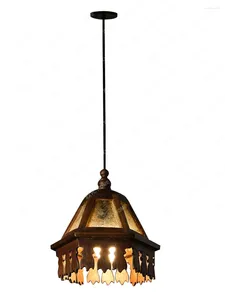 Pendant Lamps Southeast Asian Style Thai Retro Solid Wood Chandelier Glass Bedside Lamp