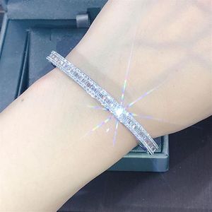 Jóias de luxo deslumbrantes de Choucong 925 prata esterlina Princesa completa cortada topázio branco CZ diamante eternity Bangle Women Wedding Bracel254y