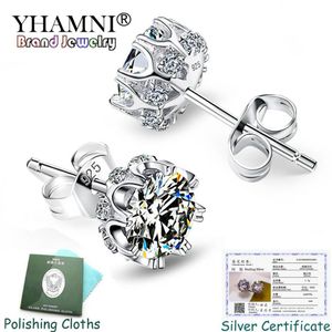 Mieć certyfikat Yhamni 100% Solid 925 Silver Studs Kolczyki Wysoka jakość 7 mm Kamienna Kamienna Kolczyki dla kobiet SE005343A