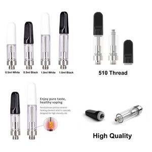 Ceramic Coil Atomizers Vape Cartridges 0.5ml 1.0ml Capacity White Black Colors All Glass D8 D9 Thick Oil Glass Cart 510 Thread Disposable Pen with Full Glass Mouthpiece