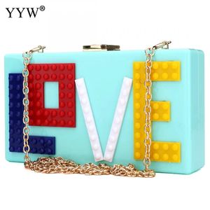 YYW Fashion Box Bag Acrylic Clutches Purse Shoulder Bags Wedding Party Cocktail Handbag Female Love White Evening Clutch Bag 231227