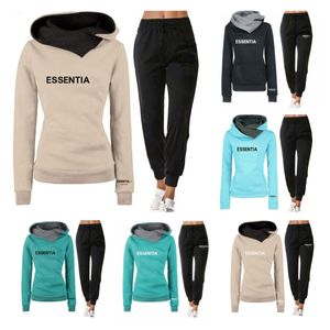 Essentialls Hoodie Mulheres com capuz de trajes de traje de estreia feminina feminina feminina feminina de pullocatrine impressa Sorto de suéter de suéter de duas peças Sorto