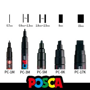 일본 유니 아크릴 마커 펜 5pcs posca rotuladores 화이트 /블랙 영구 낙서 마커 페인트 펜 /팝 포스터 아트 용품 231227