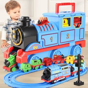 Combinazione di binari ferroviari Set orbitale Set di grandi dimensioni Scatola di immagazzinaggio del treno Modello in lega di pressofusione Giocattolo per bambini Regalo 231227